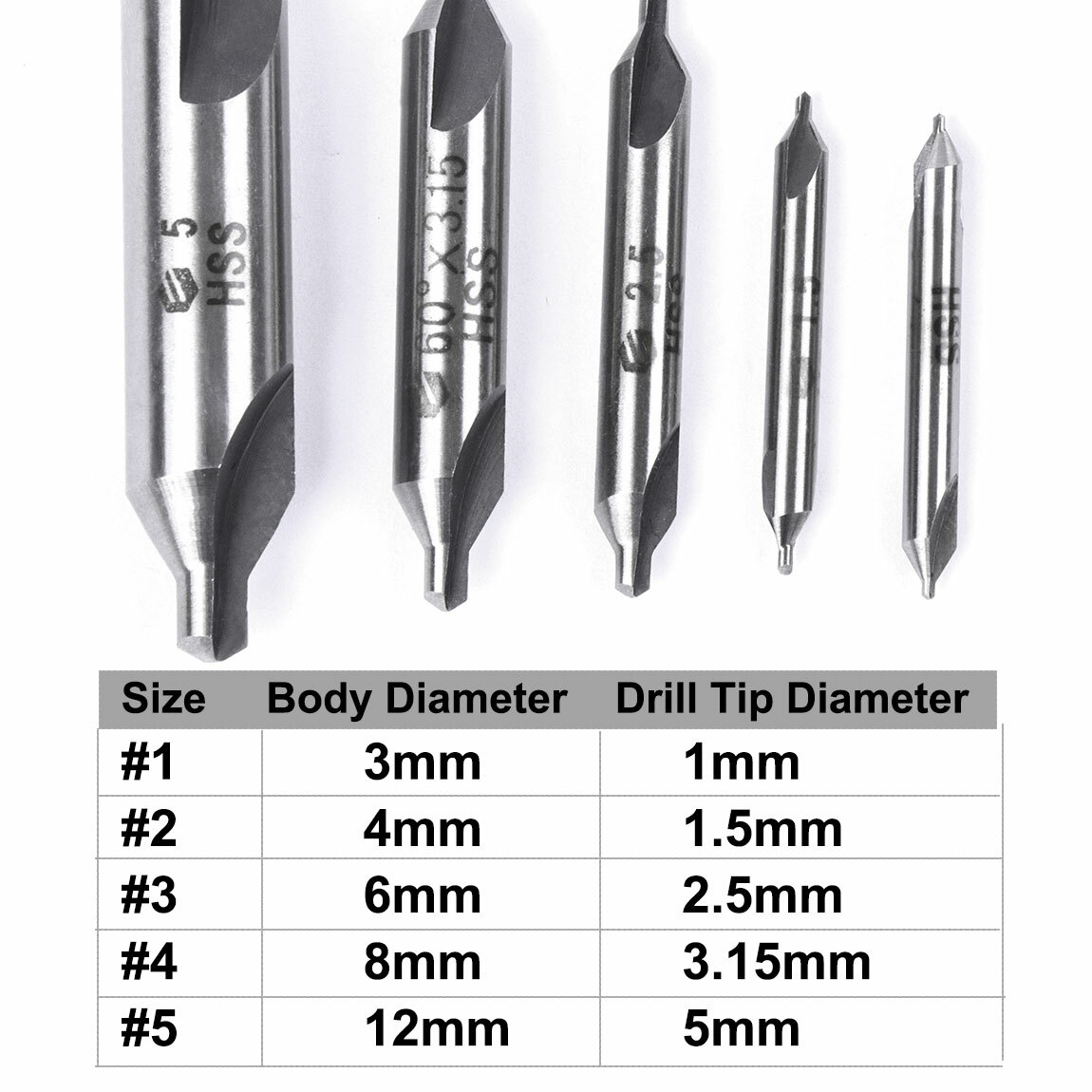 5PCS Center Drill Countersink Pilot Bit Lathe Set Drill Bit HSS Metal US Stock