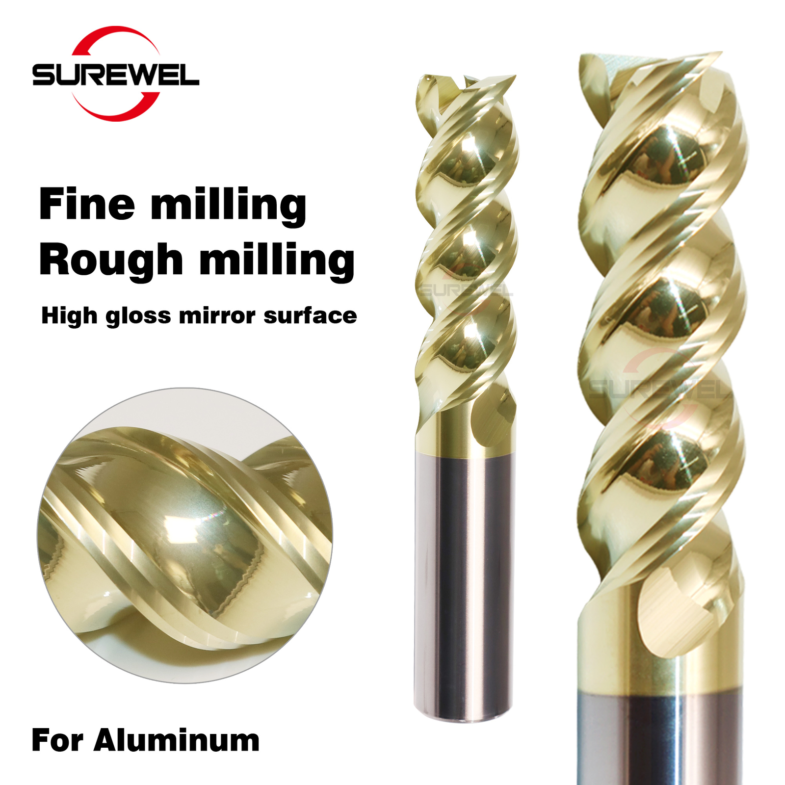 3 Flute Carbide End mills Bit ZrN Coating 6mm 8mm 10mm 12mm Shank Milling cutter
