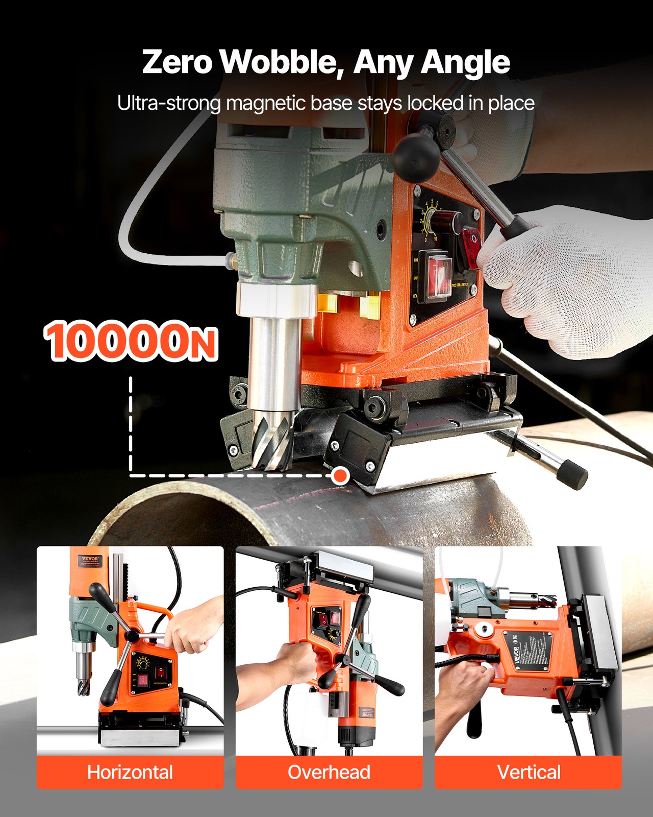 VEVOR Magnetic Drill Press Mag Drill Press 1400 W 0-750 RPM with 6 Core Bits