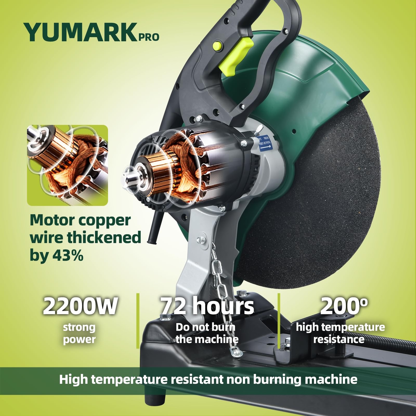 Yumark Abrasive Chop Saw, 2200W 3800RPM Steel Cutting Machine, Metal Green