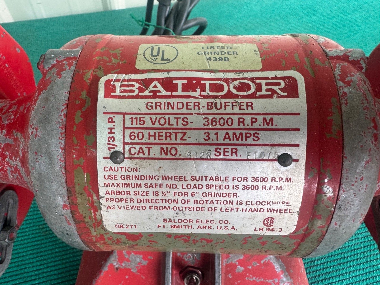 Baldor 612R Bench Grinder Buffer Wire Wheel 1/3 hp – 3600 Rpm 6″ USA See Video