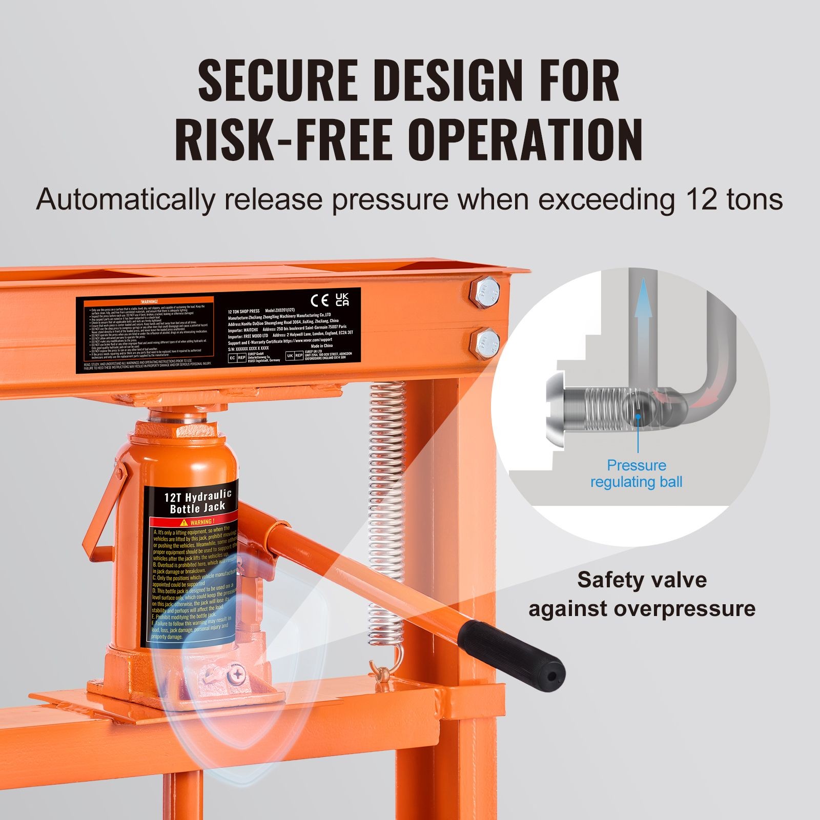 12T H-Frame Hydraulic Shop Press 19.7×20.1×52.5in Heavy Duty Garage