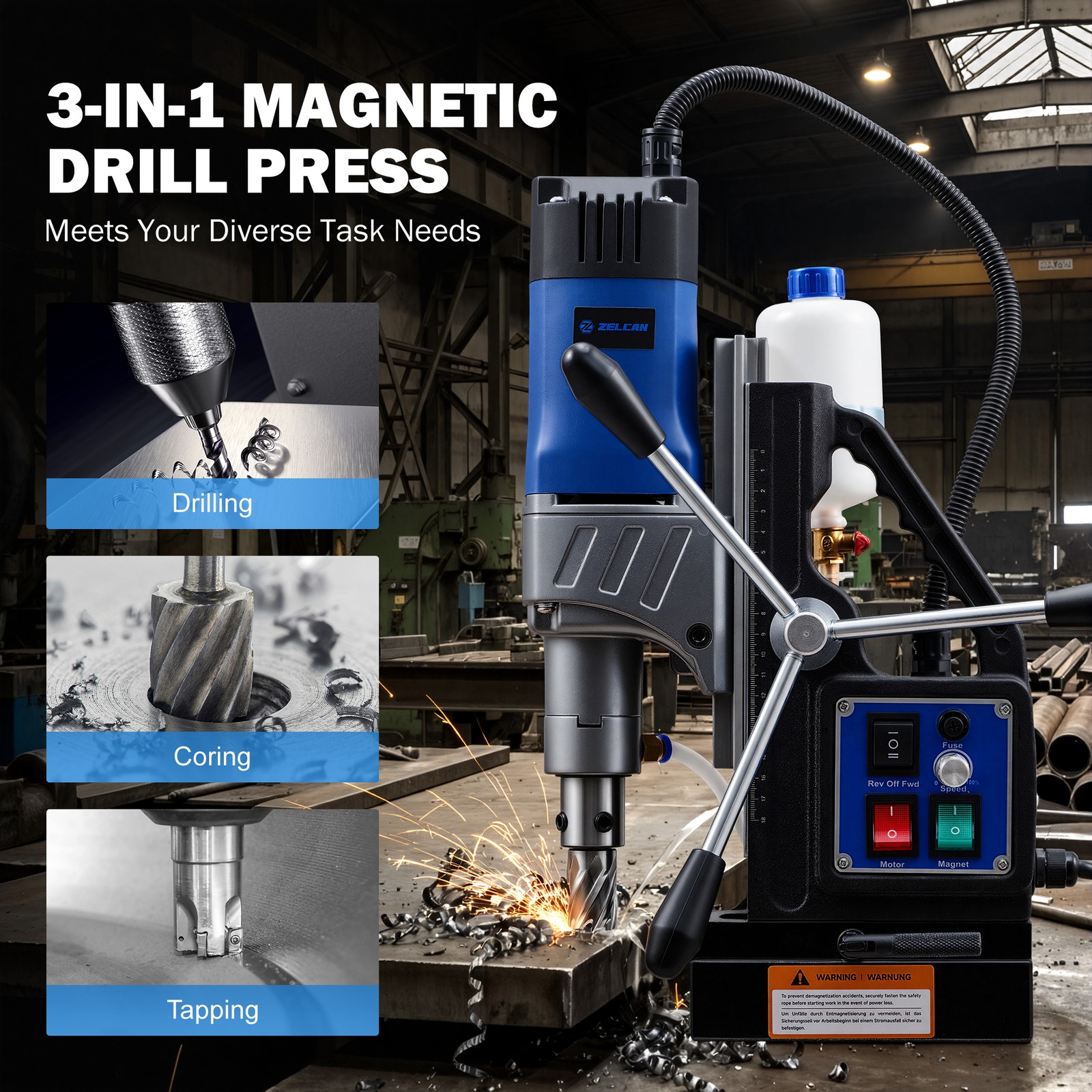 1550W Electric Magnetic Drill Press Rotating Base Portable Forward/Reverse US
