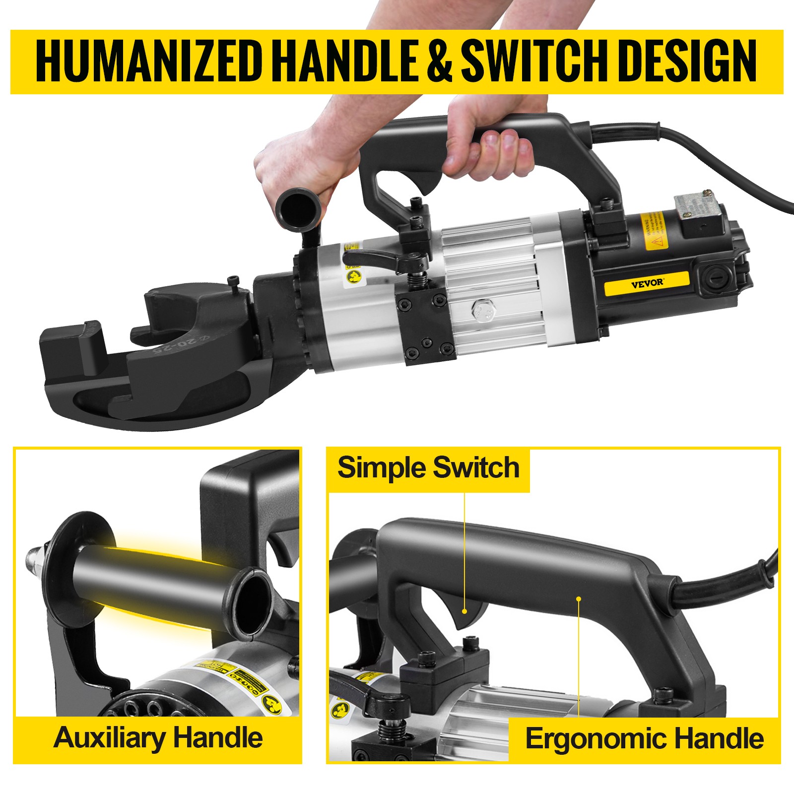 Portable Handheld 1500W Electric Hydraulic Rebar Bender 6mm-25mm Bending Range