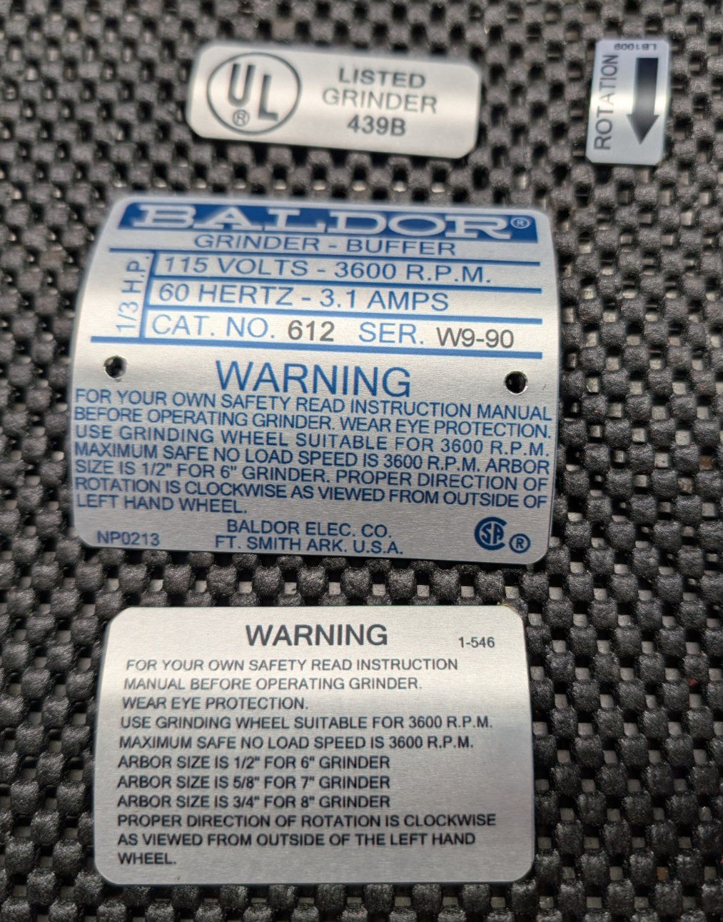 Replacement Bench Grinder Label Set Blue 6” | Baldor | Sublimated | USA