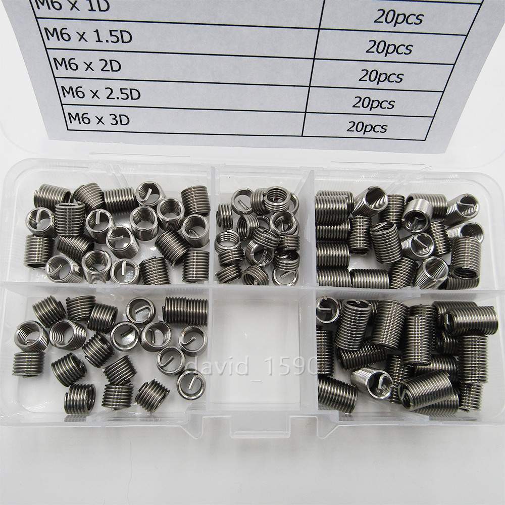 100pcs M6 x 1.0 Stainless Steel Helicoil Thread Insert Assortments Metric Coarse