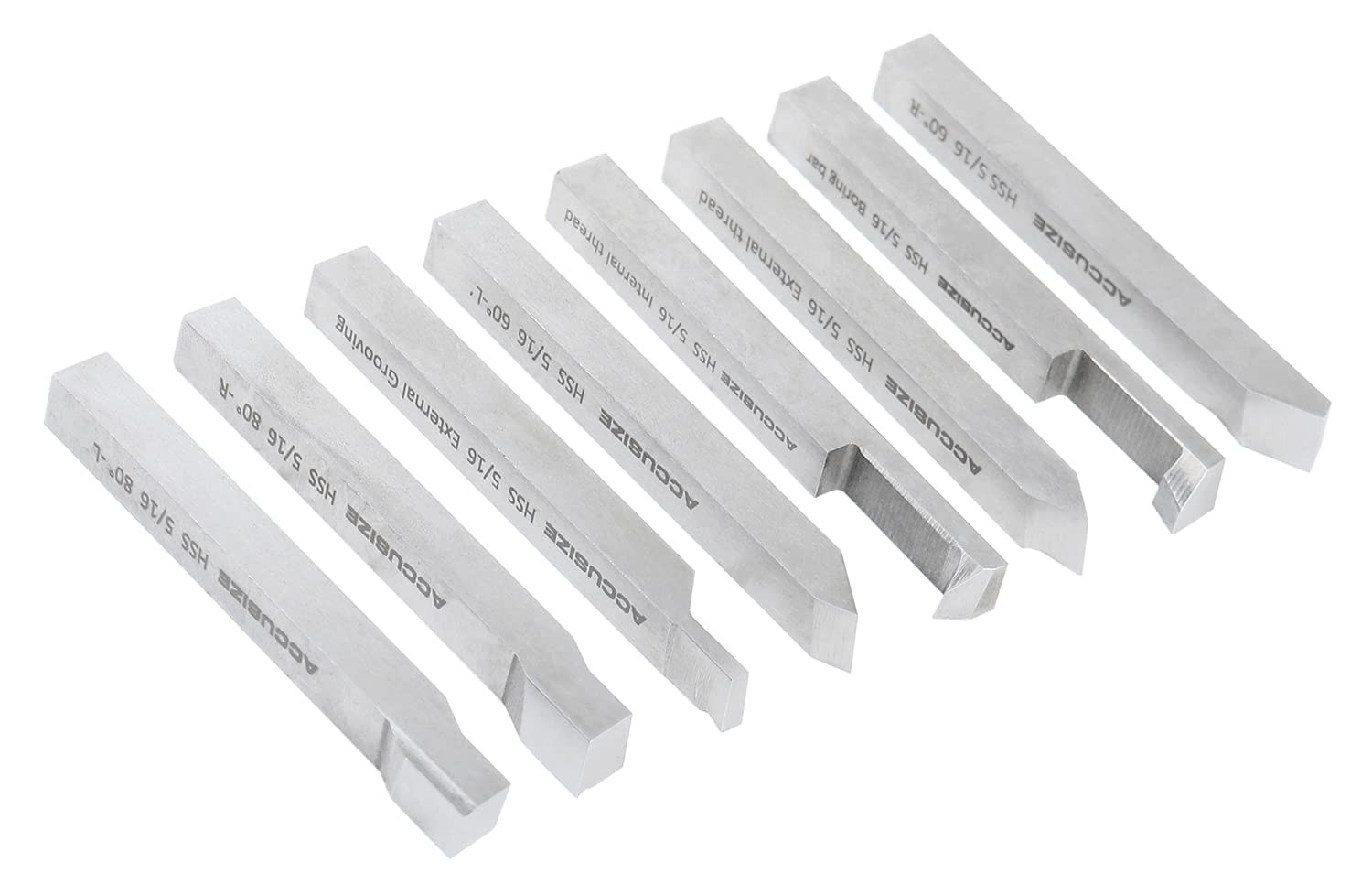 Accusize Industrial Tools 5/16” 8 Pc H.S.S. Tool Bit Set, Pre-Ground for Turnin