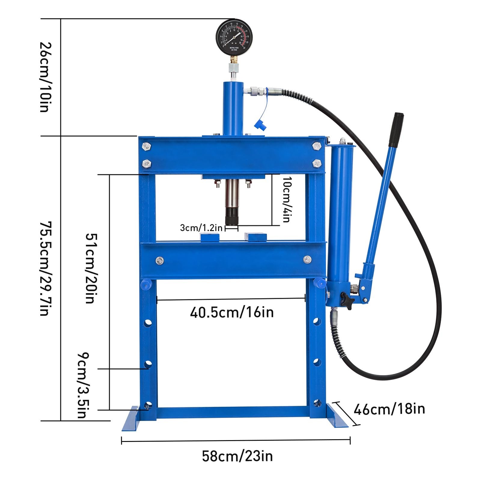H Frame 10 Ton Shop Press Hydraulic Heavy Duty Steel Benchtop Bending Tool