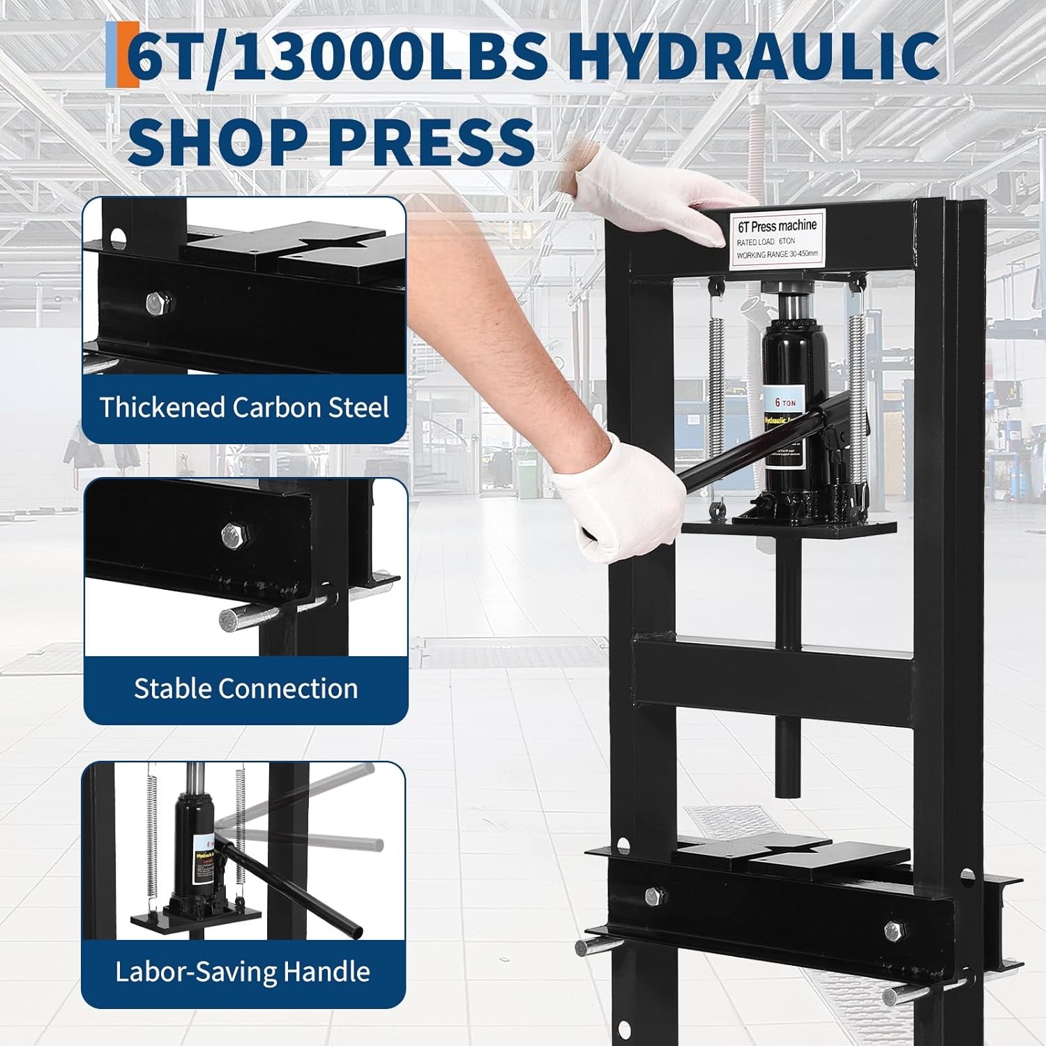 6 Ton Hydraulic Shop Press H-Frame Garage Floor Shop Press Height Adjustable
