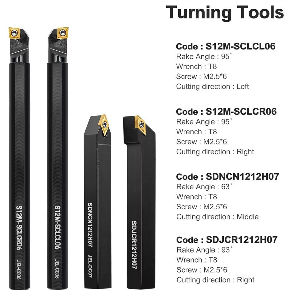 Metal Lathe Cutting Tools – 7PCS 1/2″ Indexable Lathe Turning Tool with 7Pcs Ind