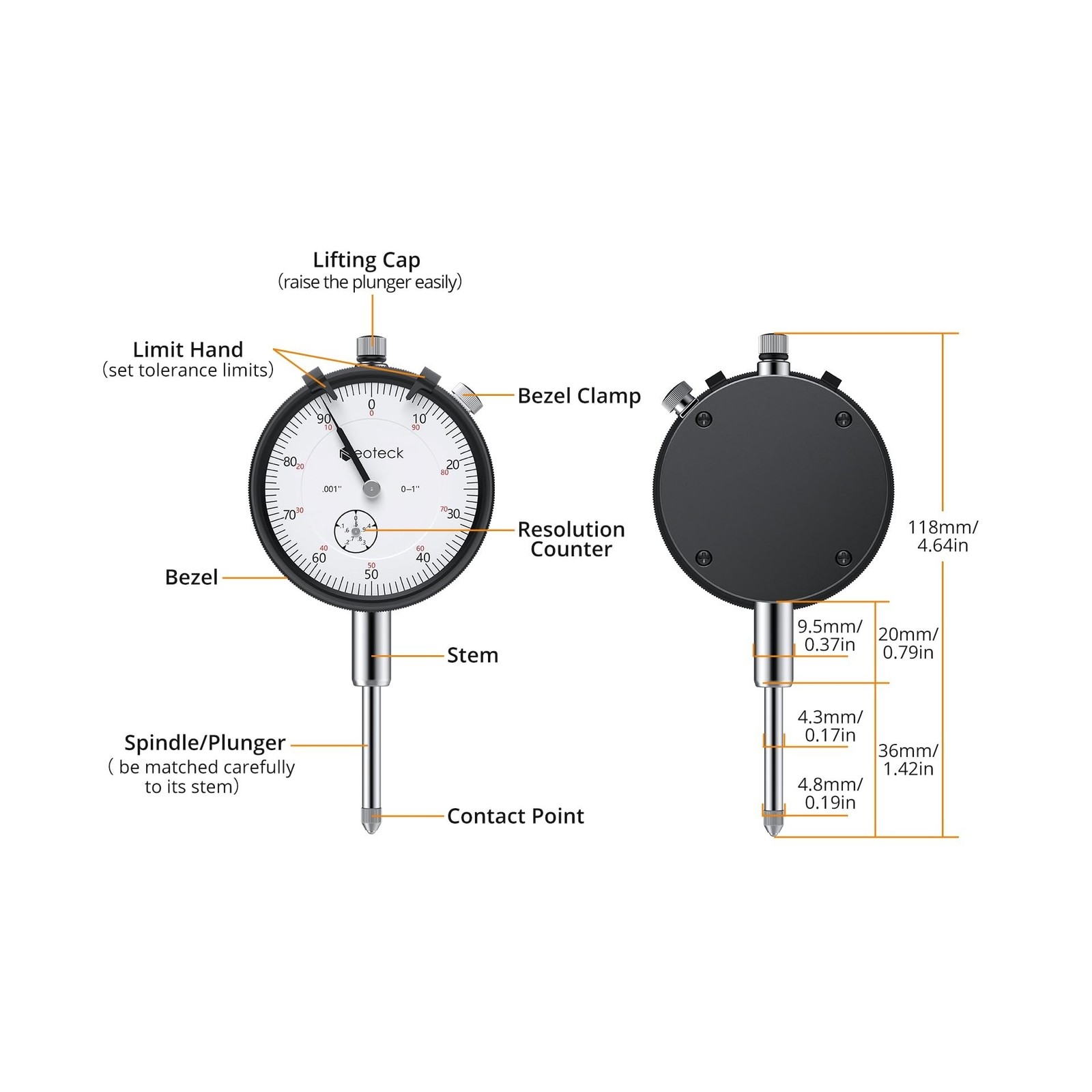 Neoteck Dial Indicator 0-1in/0.001in with 132lbs/60kg Magnetic Base,Imperial …