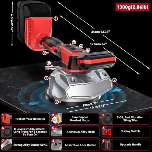 Cordless Tile Vibration Leveling Machine Compatible with Milwaukee 18V Battery,