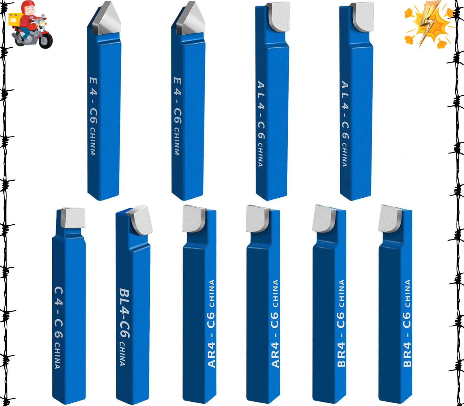 10PCS 1/4″ Metal Lathe Tooling Carbide Tip Tipped Cutter Tool,C6 Bit Cutting Set