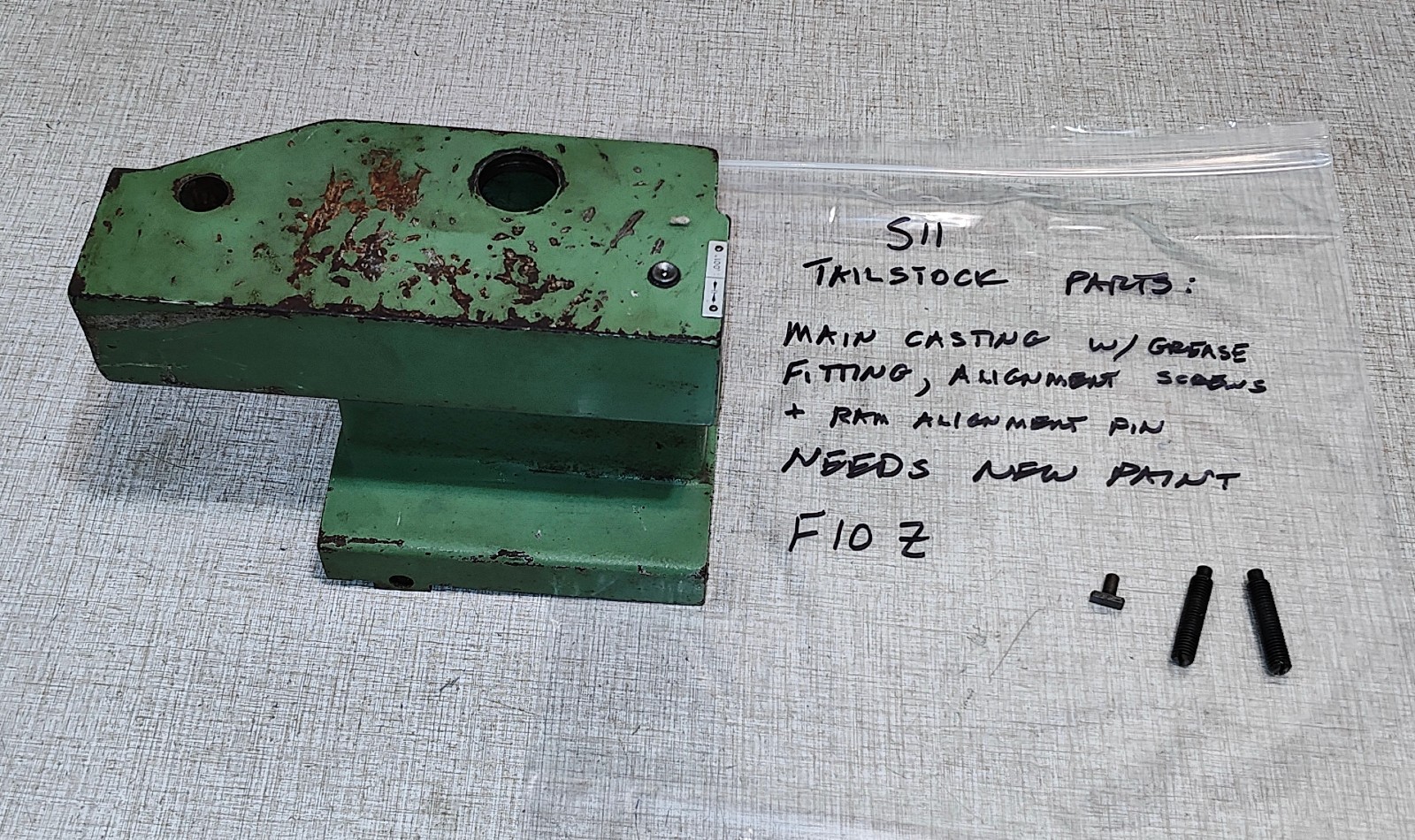 Emco Maximat Super 11 Lathe Tailstock: Main Casting & RAM Alignment Pin F10Z