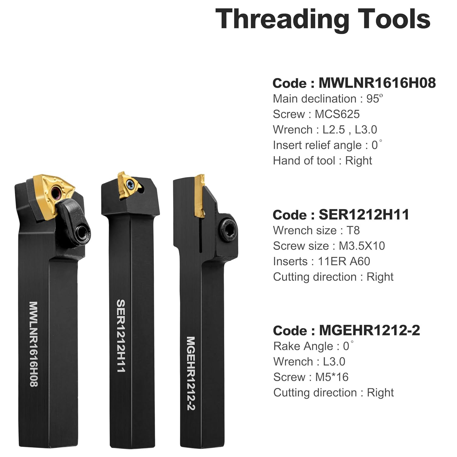 Metal Lathe Cutting Tools – 7PCS 1/2″ Indexable Lathe Turning Tool with 7Pcs Ind
