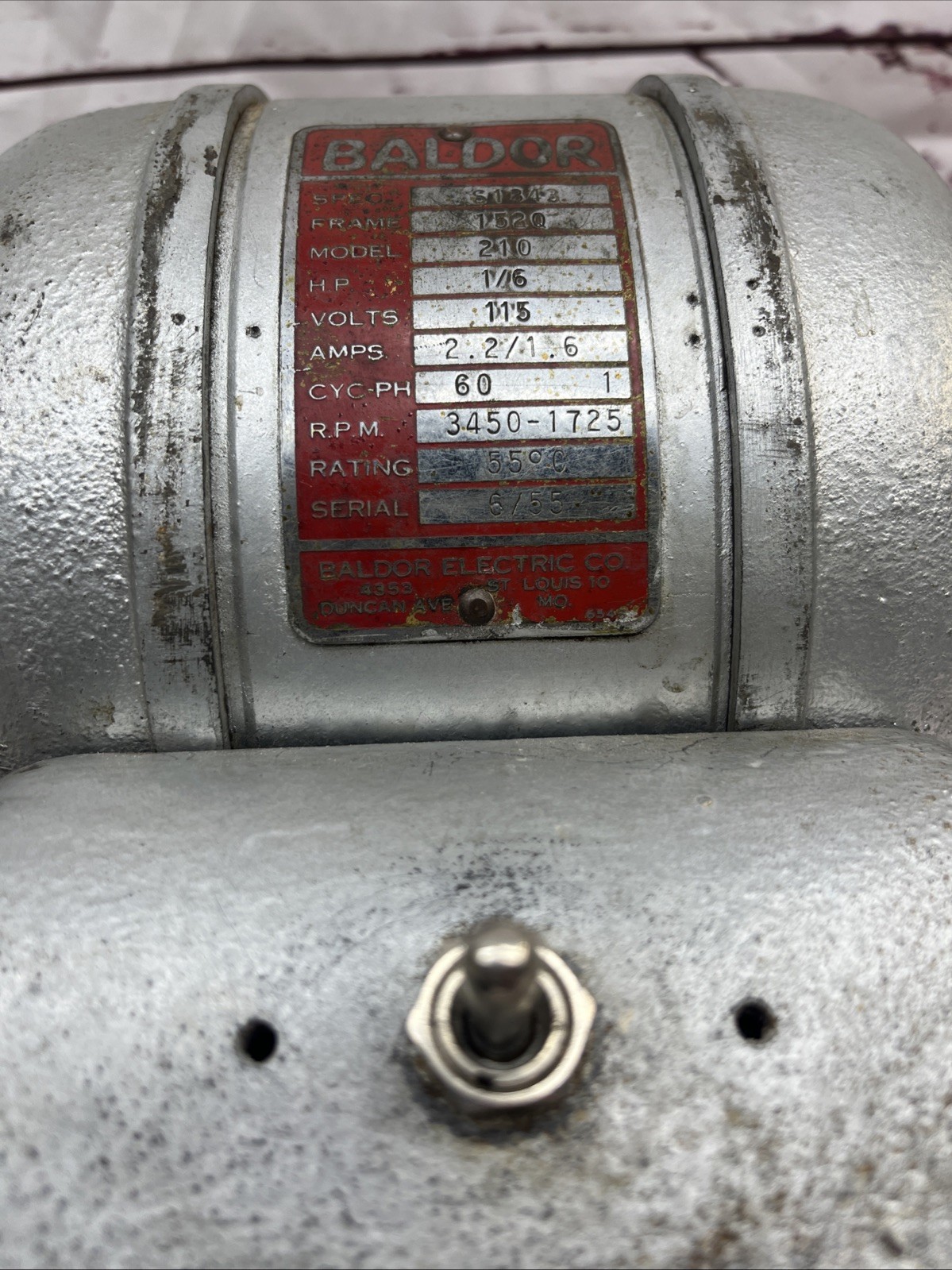 Vintage Baldor Bench Grinder Buffer Model 210, 1/6 HP, 2.2 Amps , 3450 RPM