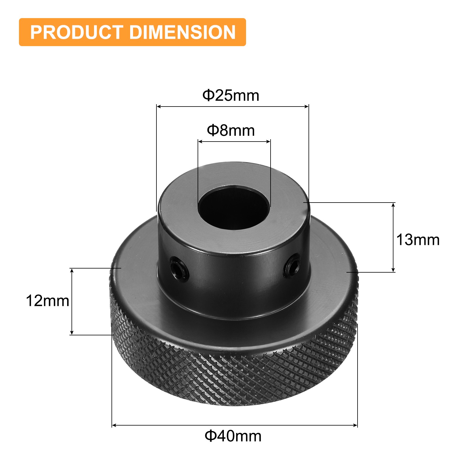 Anodization Aluminum Alloy Handwheel 8mm Bore 40mm OD Knurled Knob, Black