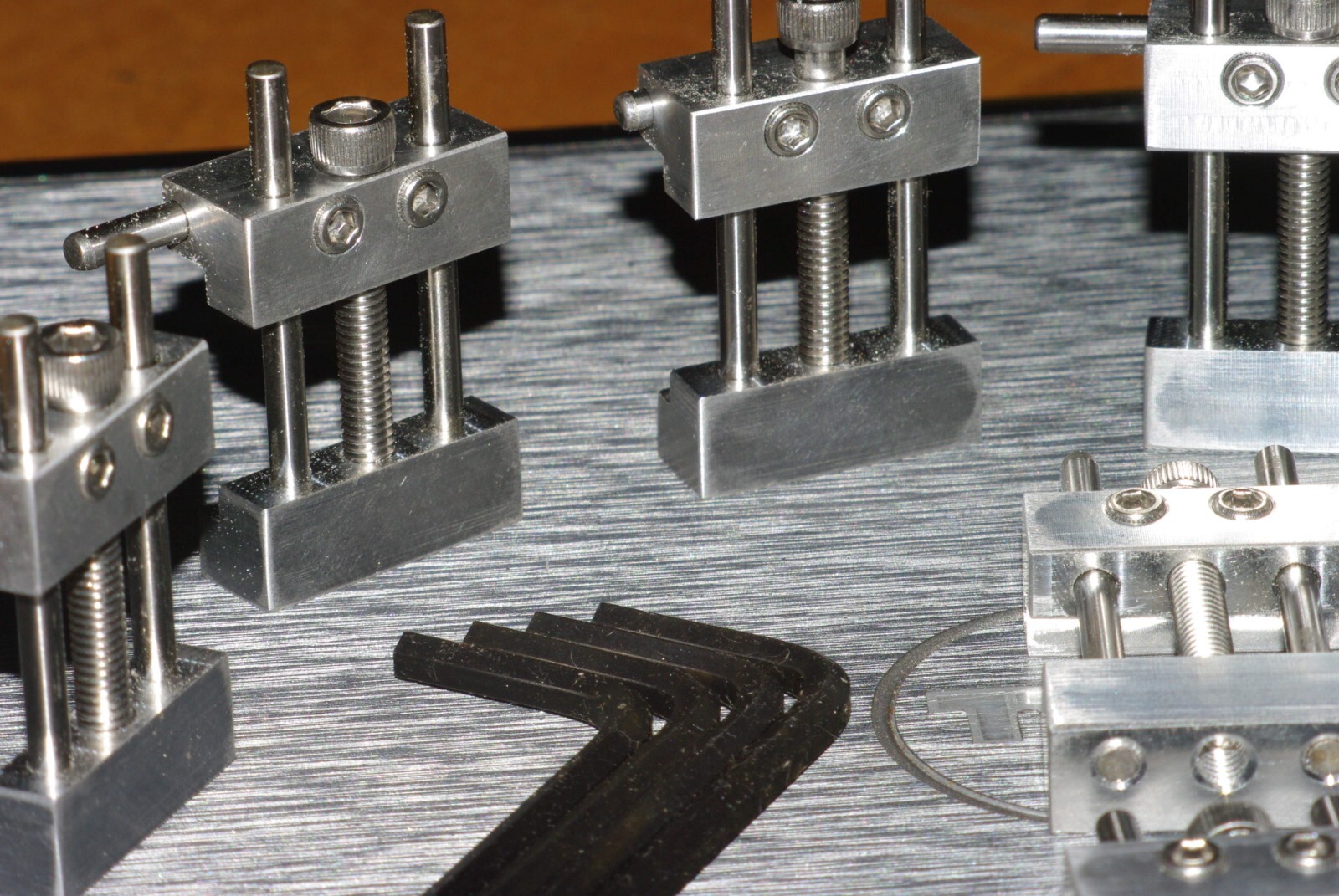 SET OF 2 ADJUSTABLE LOW PROFILE VISE STOPS WITH WRENCHES MACHINIST TOOL