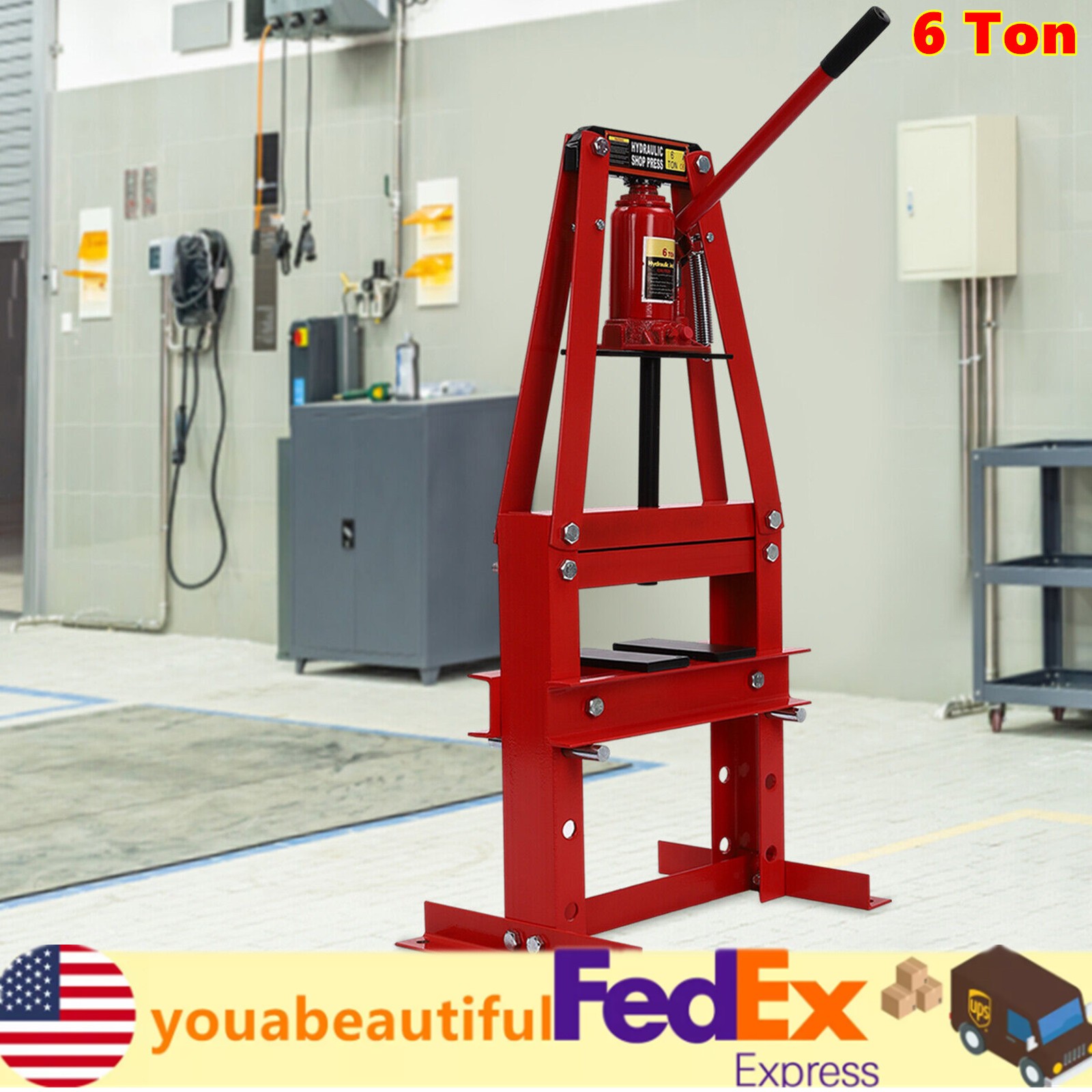 6 Ton Hydraulic Shop Press with Gauge & Press Plates A-Frame Benchtop Press Tool