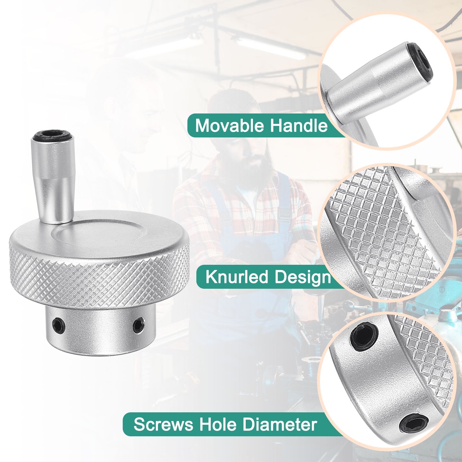Aluminum Alloy Handwheel 40mm OD 5mm Bore with Rotate Handle for Lathe, Silver