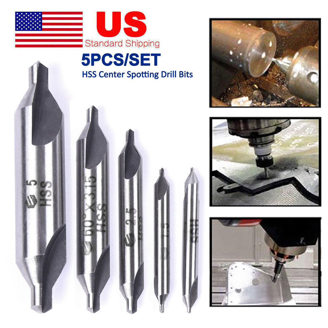 5x 2 Edges Center Drill Countersink Pilot Bit Lathe Set Drill Bit HSS Metal Tool