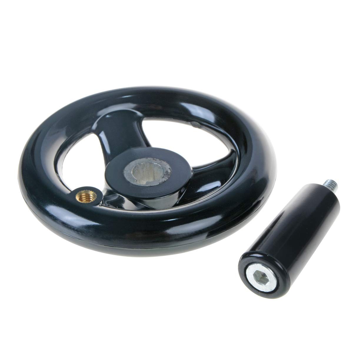 3.94” Hand Wheel Black w Revolving Handle 3 Spoked 12mm Hole Adjustment Roun…