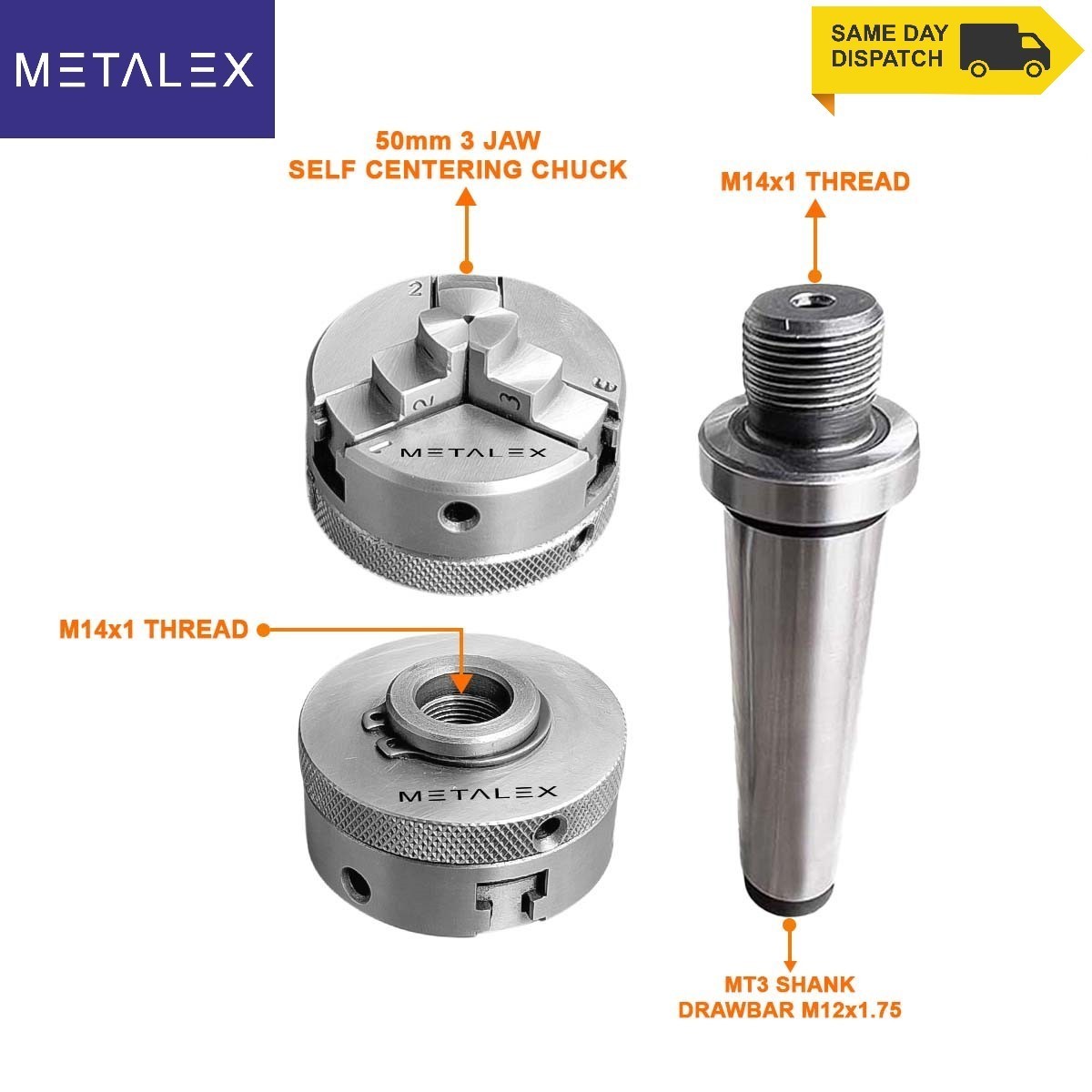 2″ 50mm 3 Jaw Self Centering Mini Small Baby Lathe Chuck Set MT3 Shank Arbor Kit