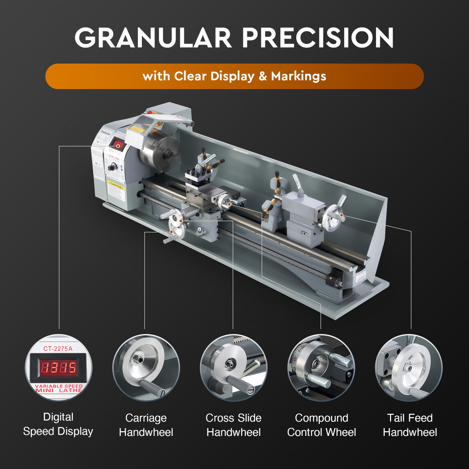 CREWORKS 9×30″ Mini Metal Lathe 1100W DC Motor 3000rpm 3-Jaw Chuck LCD Display