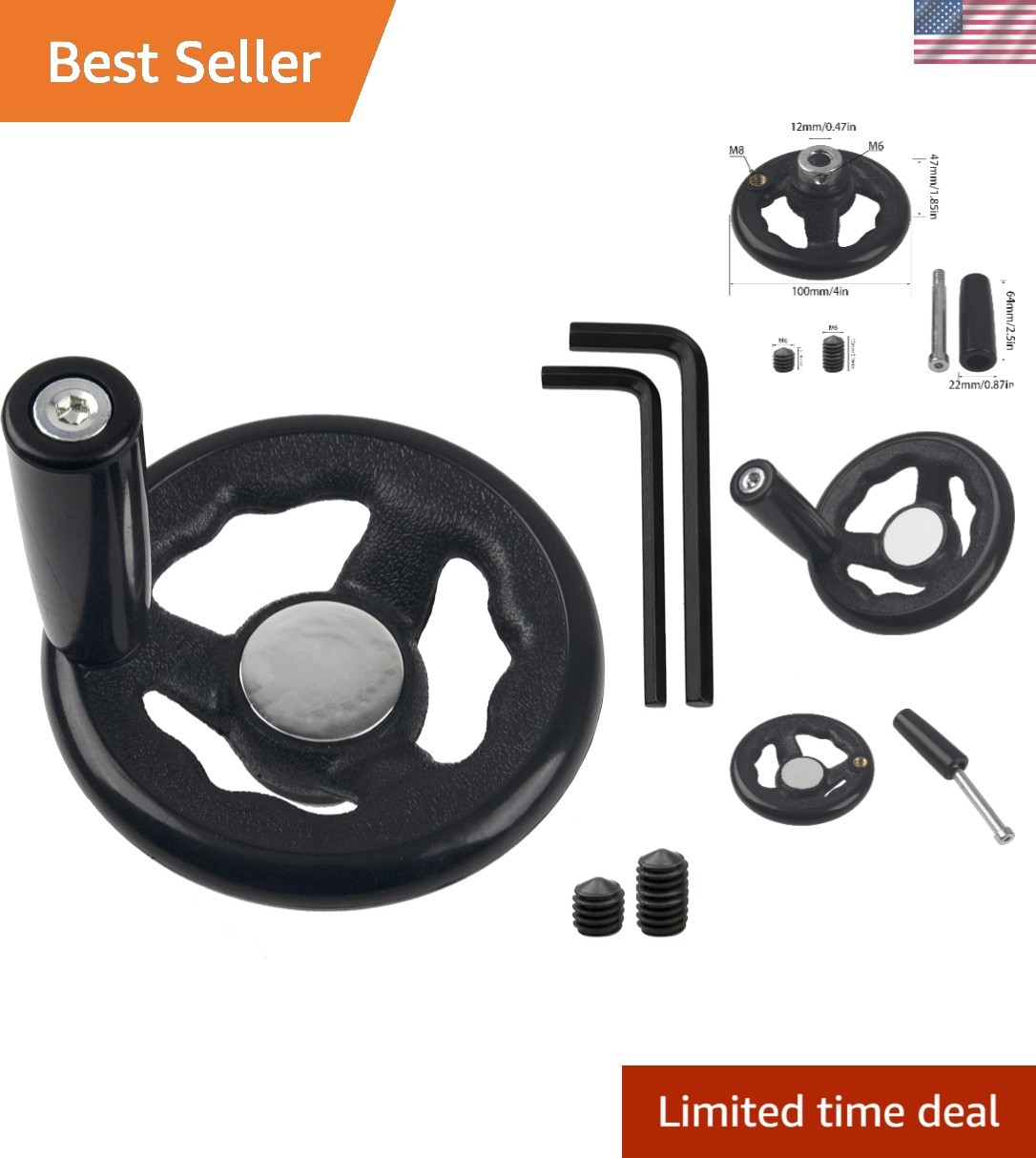 Durable Plastic Hand Wheel 0.47”x4” with Easy Installation for Industrial Use