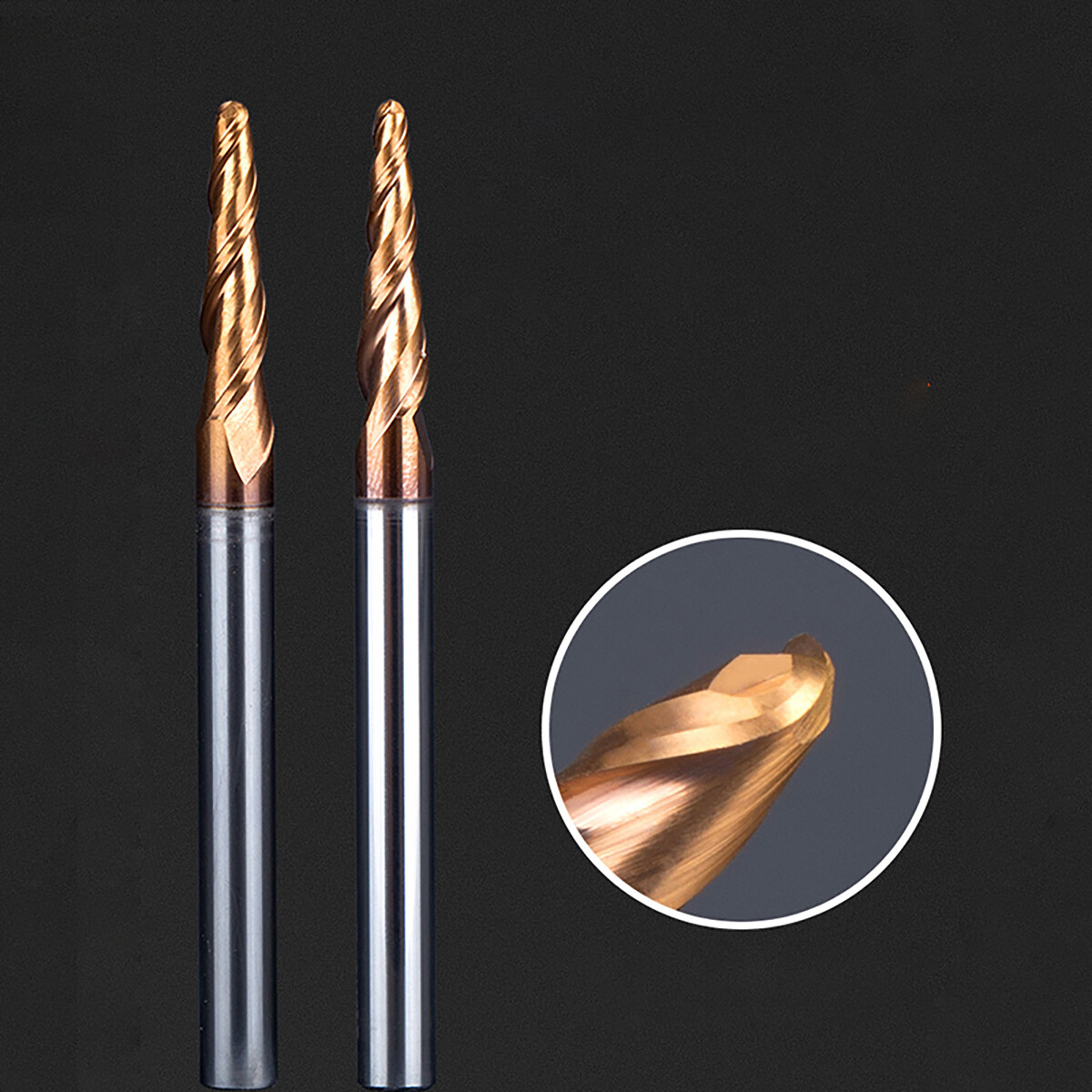 Ball Nose Tapered End Mills HRC55 R0.25 – R2 Carbide CNC Cutting Steel
