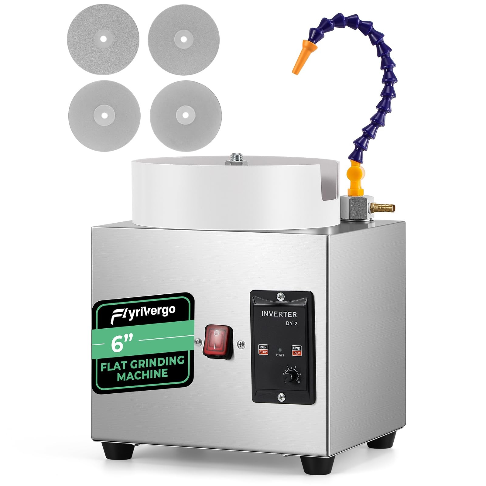 Flyrivergo 6” Flat Lapidary Machine Variable Speed Silver, Green