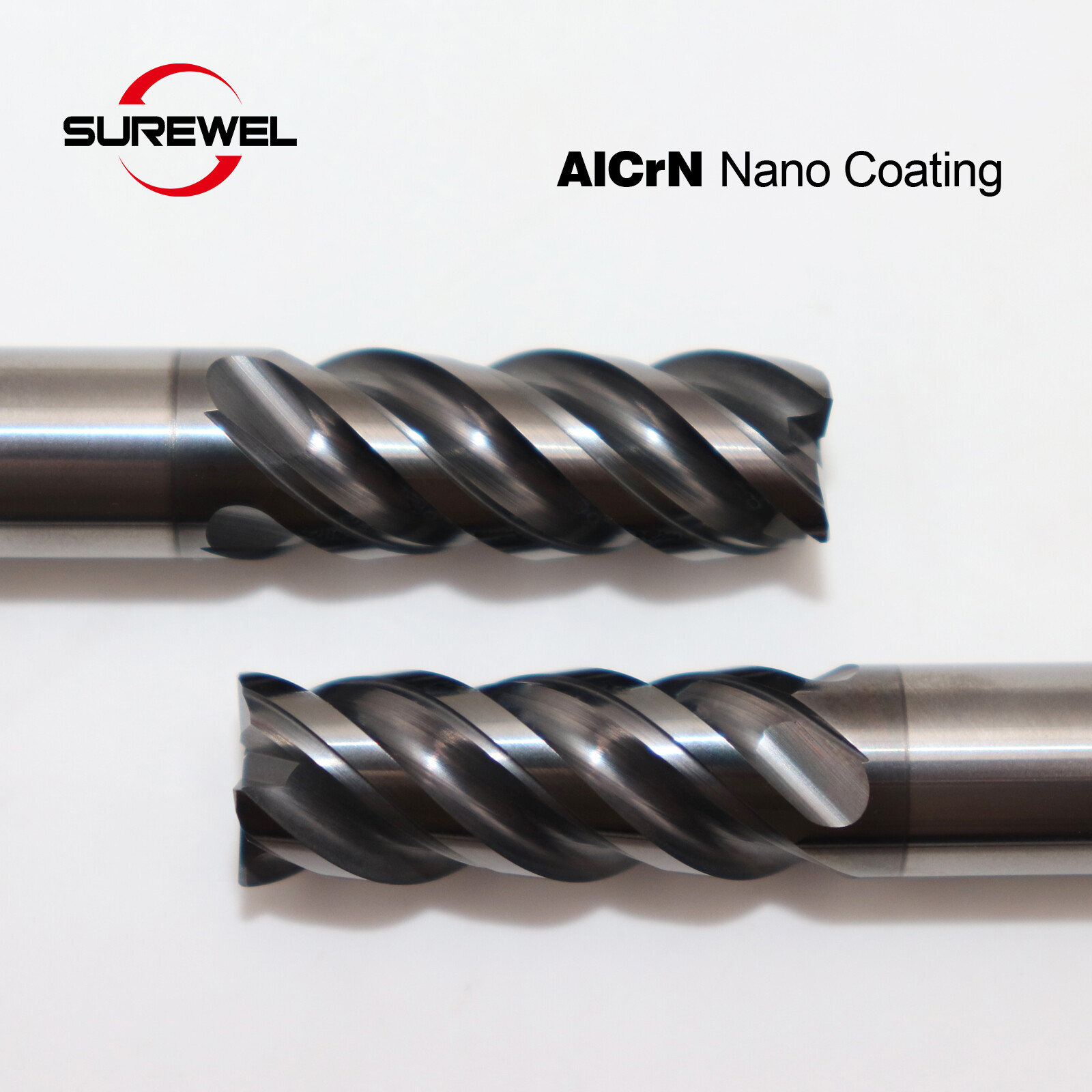 HRC55 AlCrN Coated Solid Carbide End Mill 3mm-20mm 4-Flute Milling Cutter