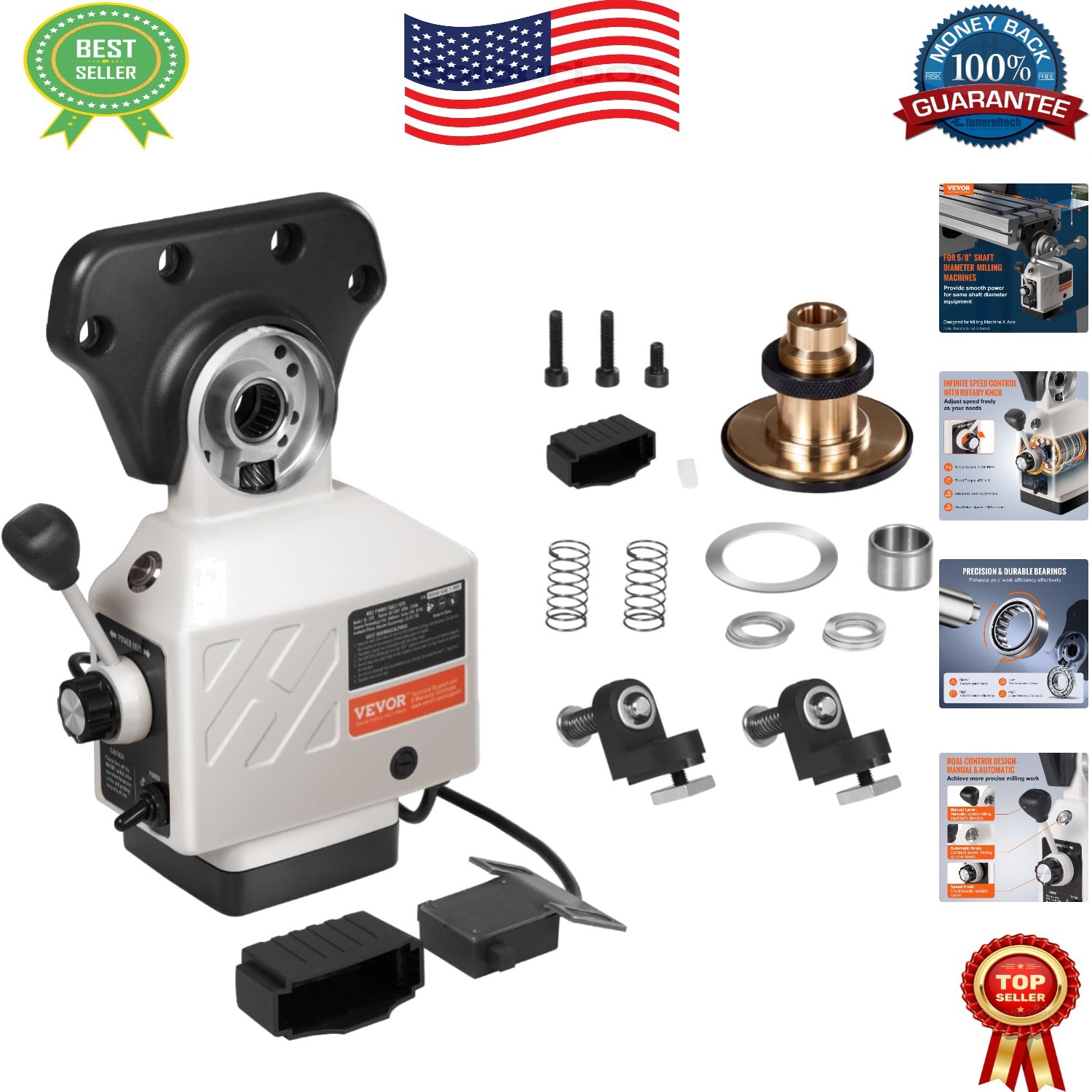 Versatile X-Axis Power Feed for Milling Machines, 450 in-lb Torque, 0-200 RPM