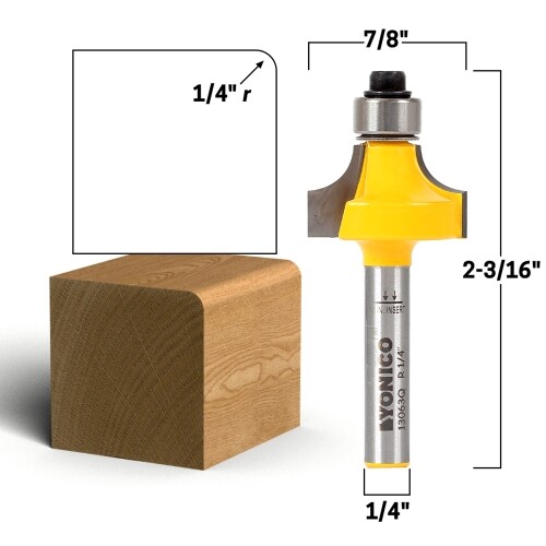 1/4″ Radius Round Over Edge Forming Router Bit – 1/4″ Shank – Yonico 13063q