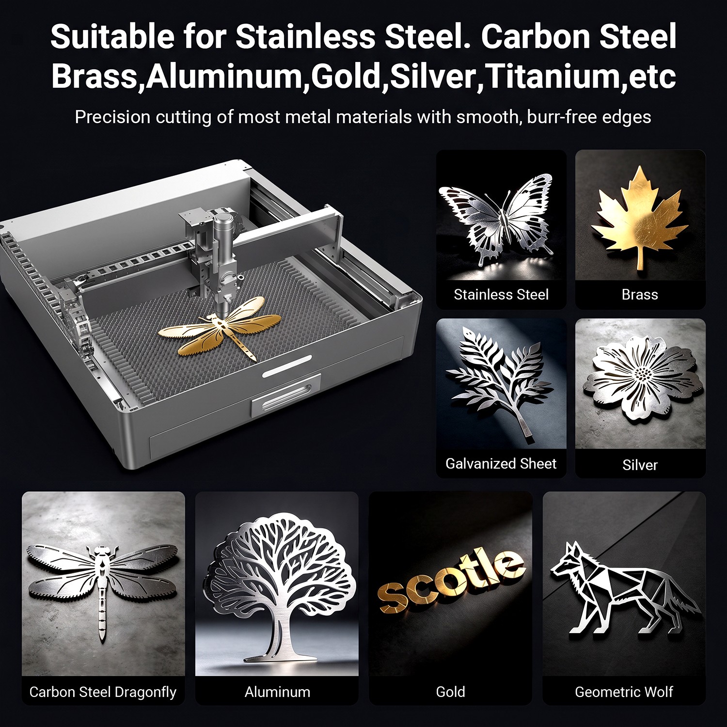 Desktop Fiber Laser Cutter 1200W 2 in 1 Cutting Marking for Metal High Precision