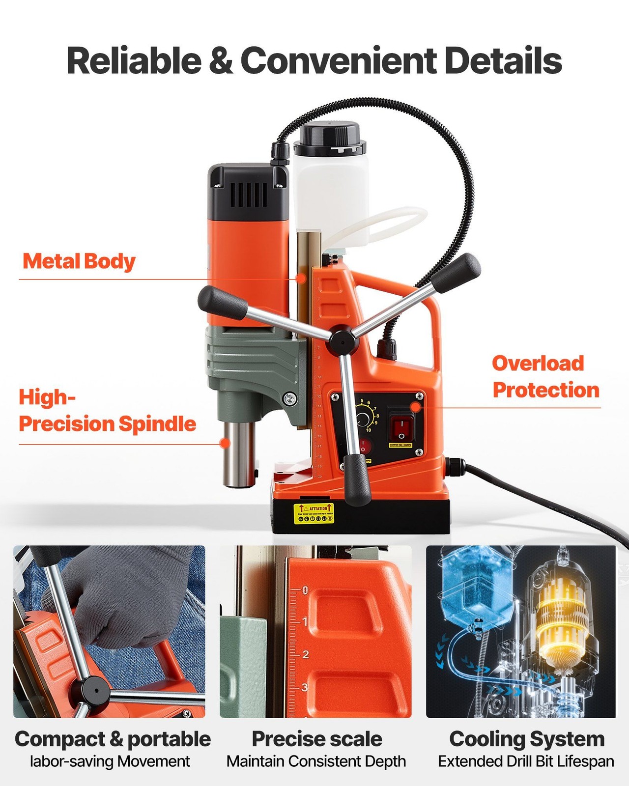 Magnetic Drill: 1400W, 2″ Core Capacity, 2810lbf, Adjustable RPM