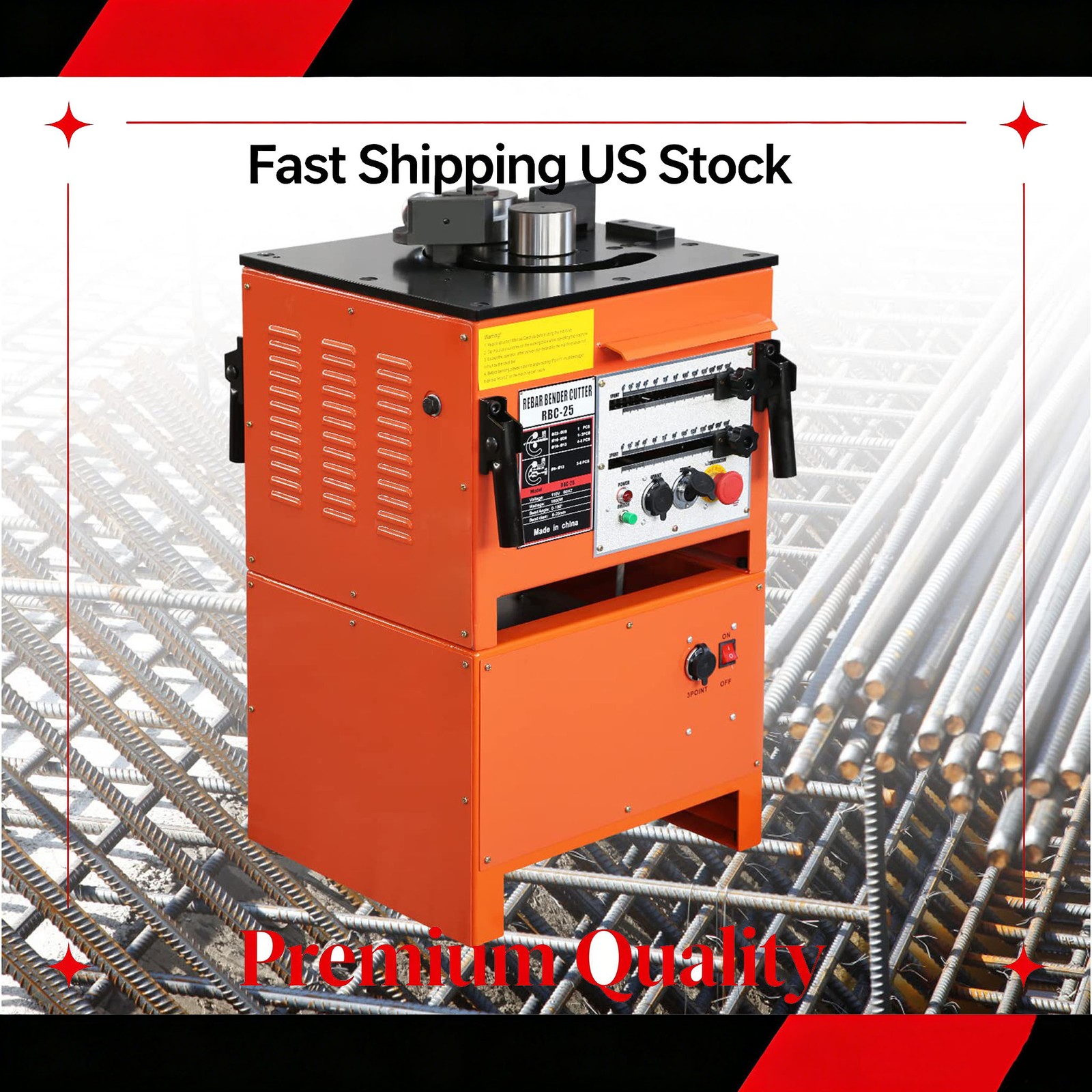 Electric Rebar Bender 1600W Cutter 0-180° Bend Max 1 Inch 25mm Rebar Machine NEW