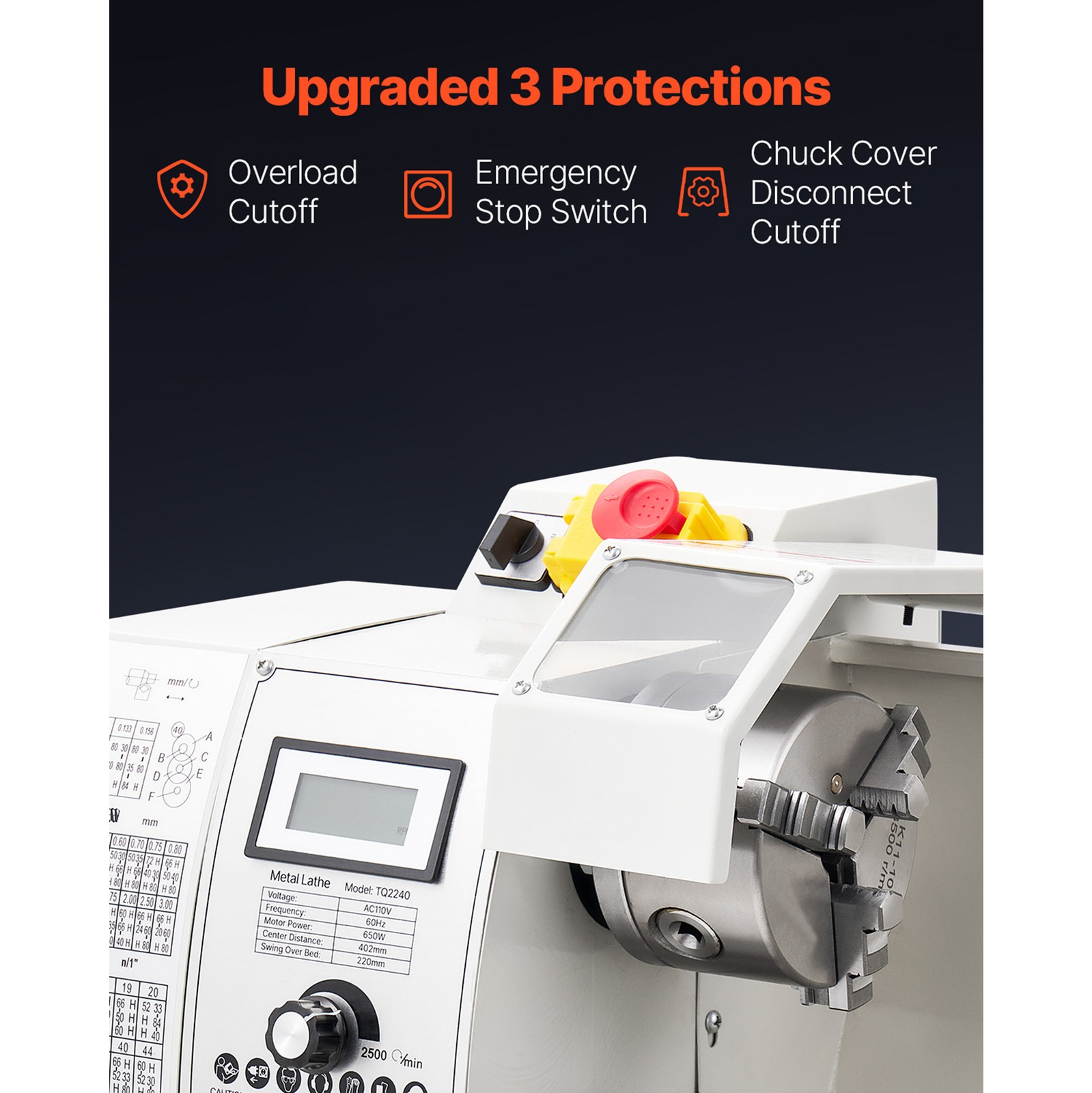 Uimoso 8×16 in Metal Lathe, 650W Benchtop Machine, Variable Speed 0-2500 RPM