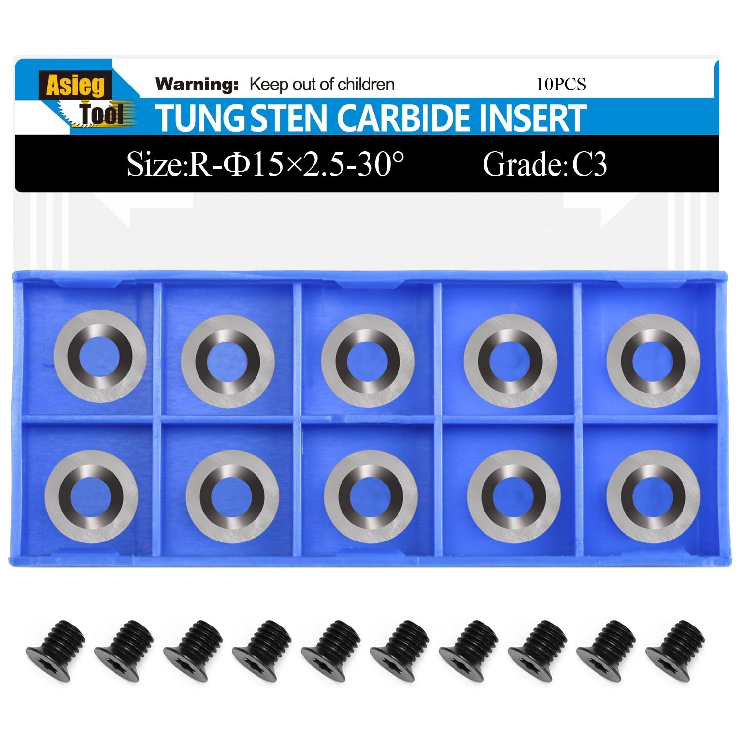 Asieg Tool 15×2.5mm-30° Round Carbide Inserts Cutters Knifes Indexable Replac…