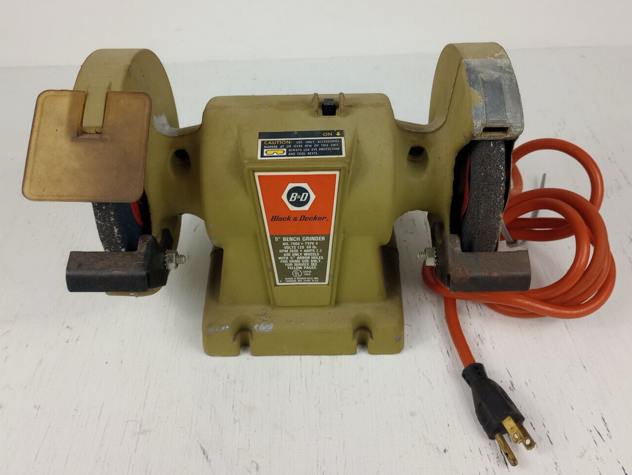 Vintage Black & Decker 5″ Bench Grinder No. 7900 Cast Metal USA (Working)