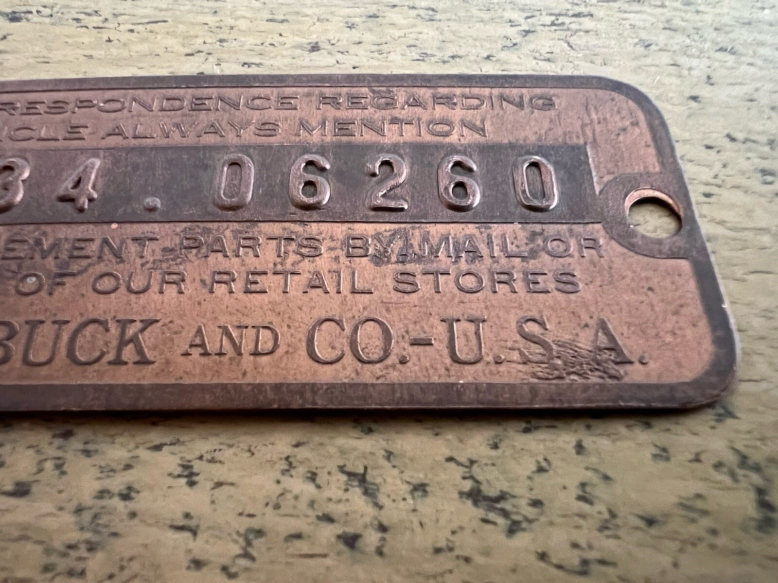 Sears Roebuck Serial Number Plate 534.06260 Lathe Metal