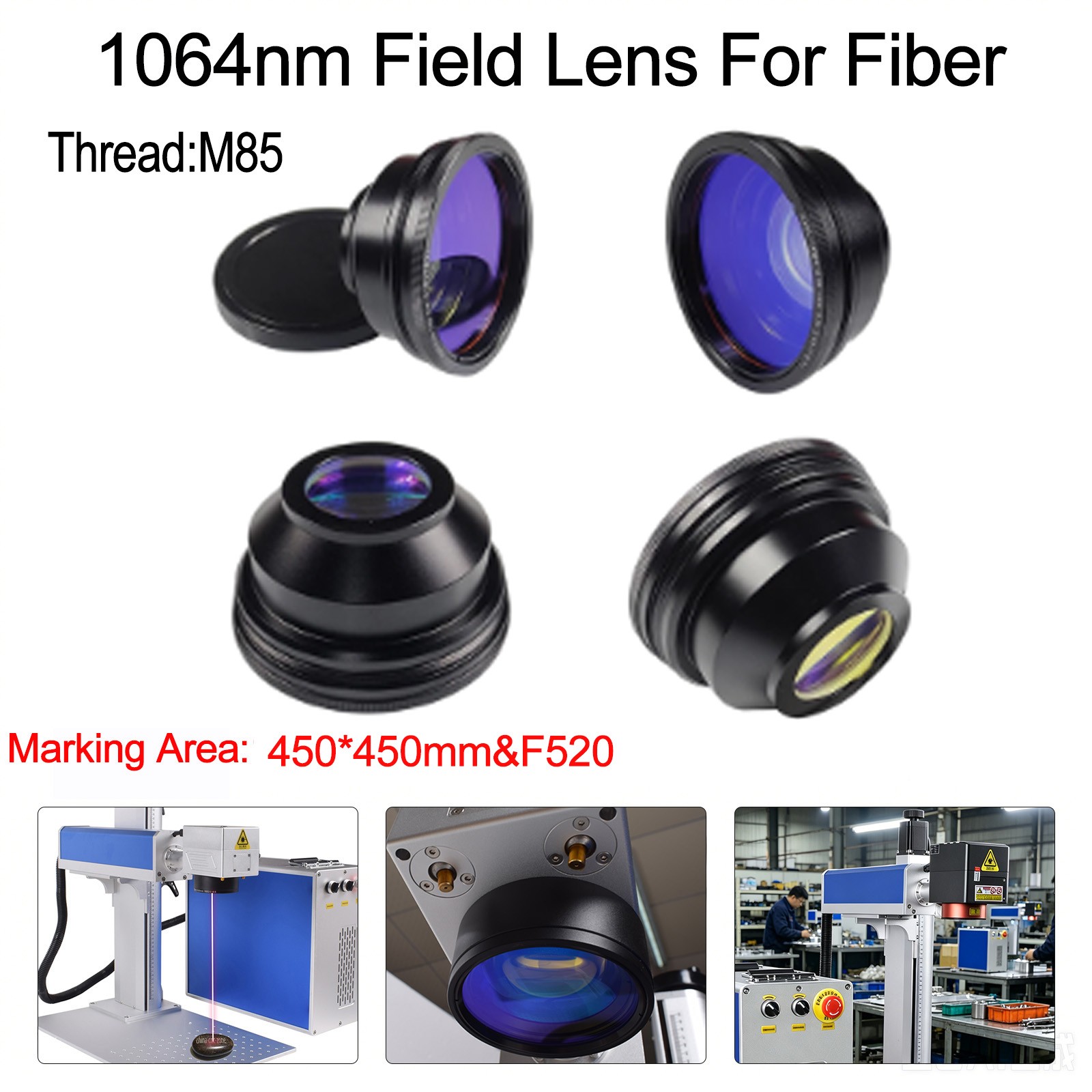 450x450mm F520 Field Scan M85 Thread For 1064nm 60-100W Laser Engraver Marker