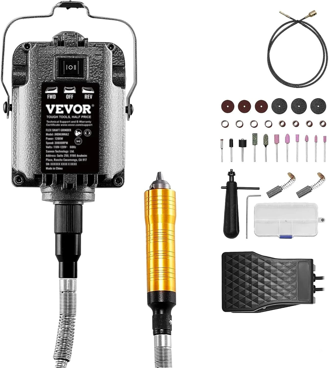 VEVOR Flex Shaft Grinder, 1200W 30,000RPM Electric Flex Shaft Rotary Tool