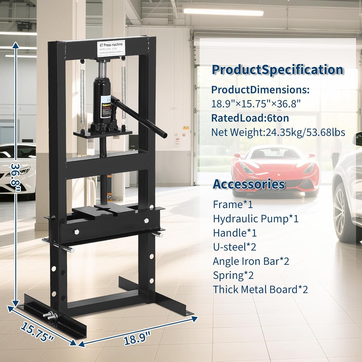 6 Ton Hydraulic Shop Press H-Frame Garage Floor Shop Press Height Adjustable