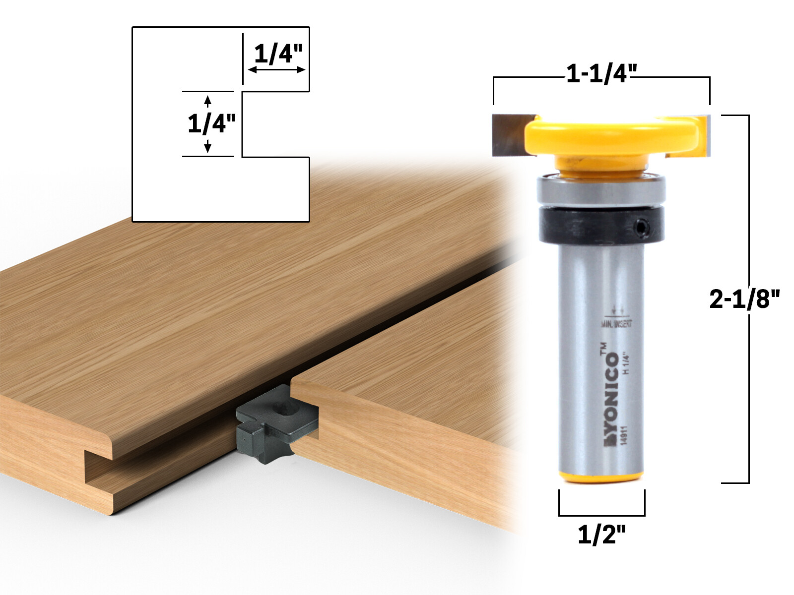 1/4″ x 1/4″ Top Bearing Slot Cutter Router Bit – 1/2″ Shank – Yonico 14911