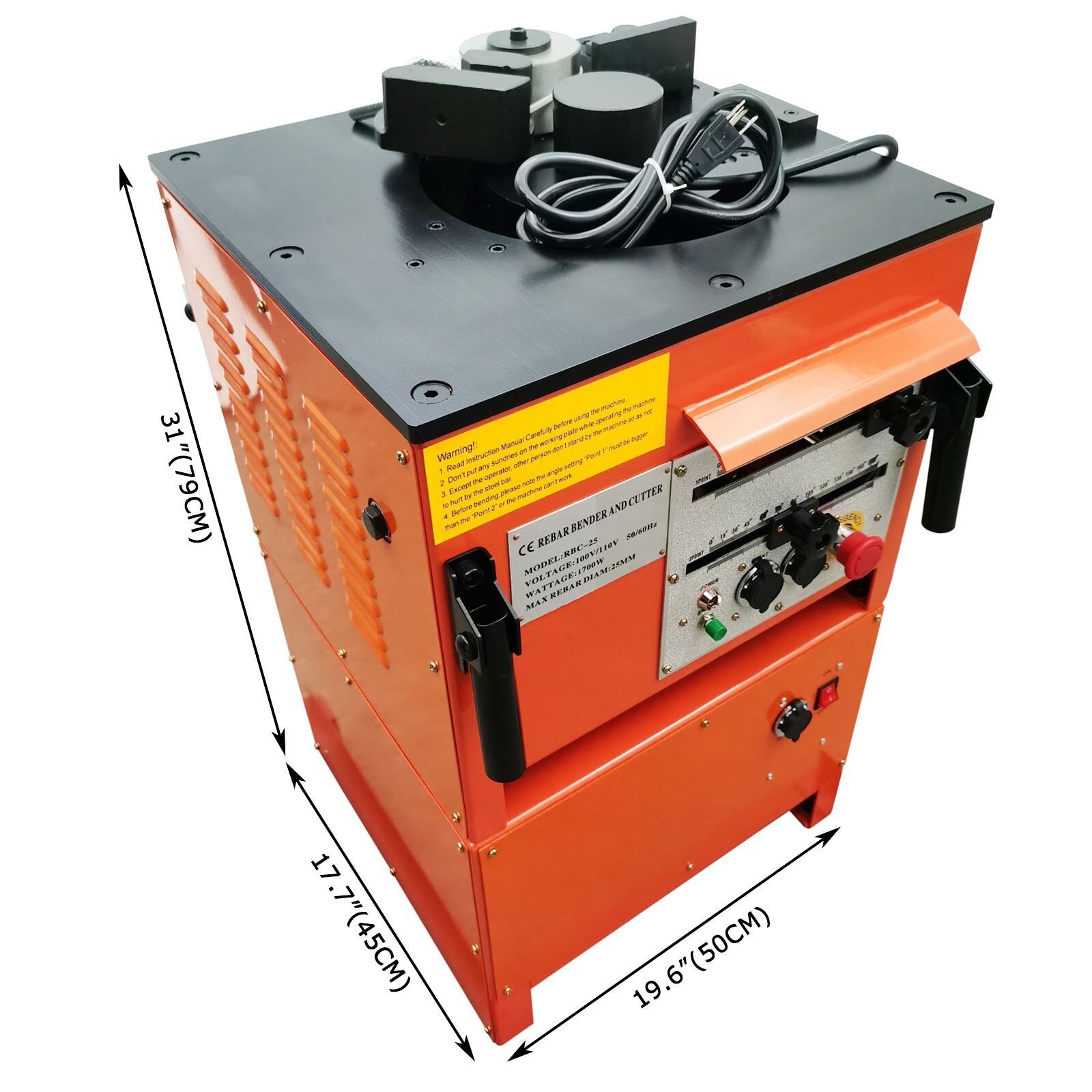 RBC-25 Electric Rebar Bending and Cutting Machine Bench Steel Rod Bender 0-180°