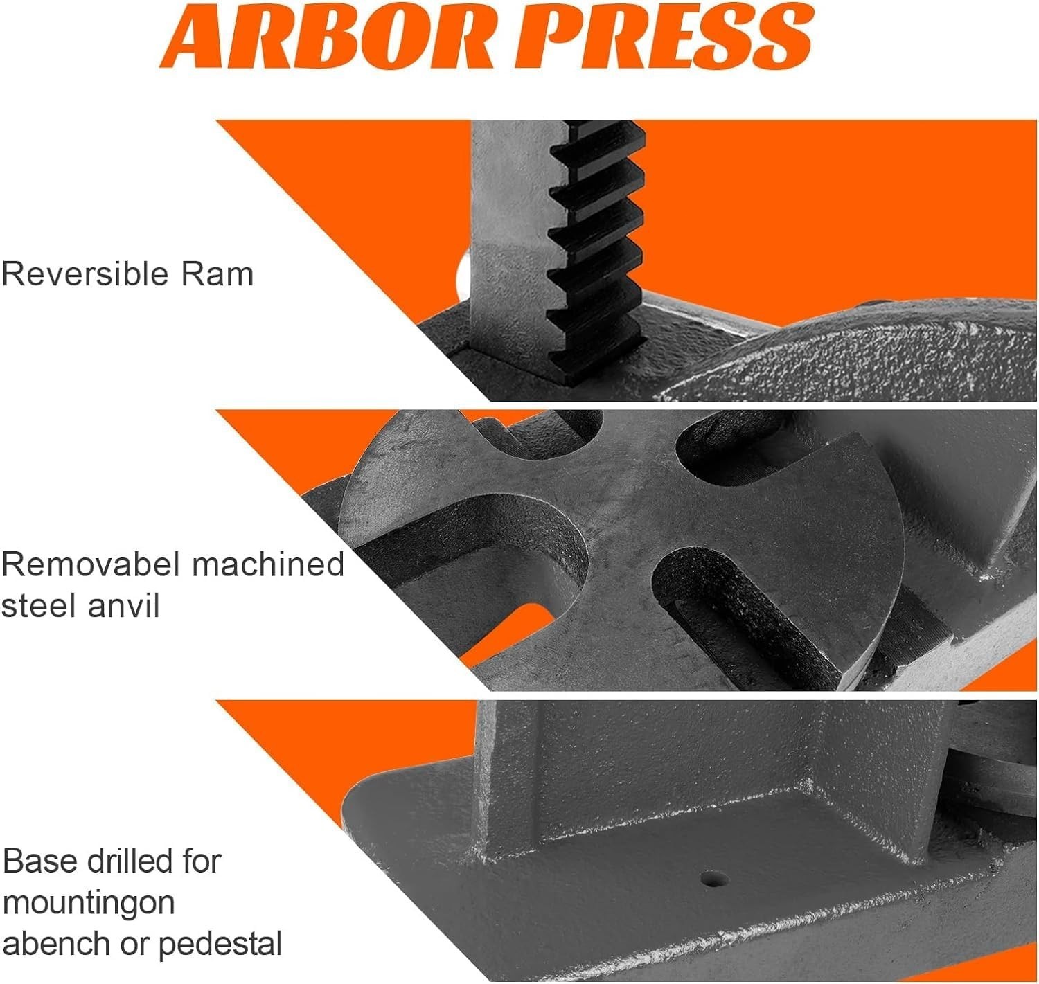 Arbor Press 2 Ton Lever Bench Mountable Bearings Cast Iron Manual Desktop Black