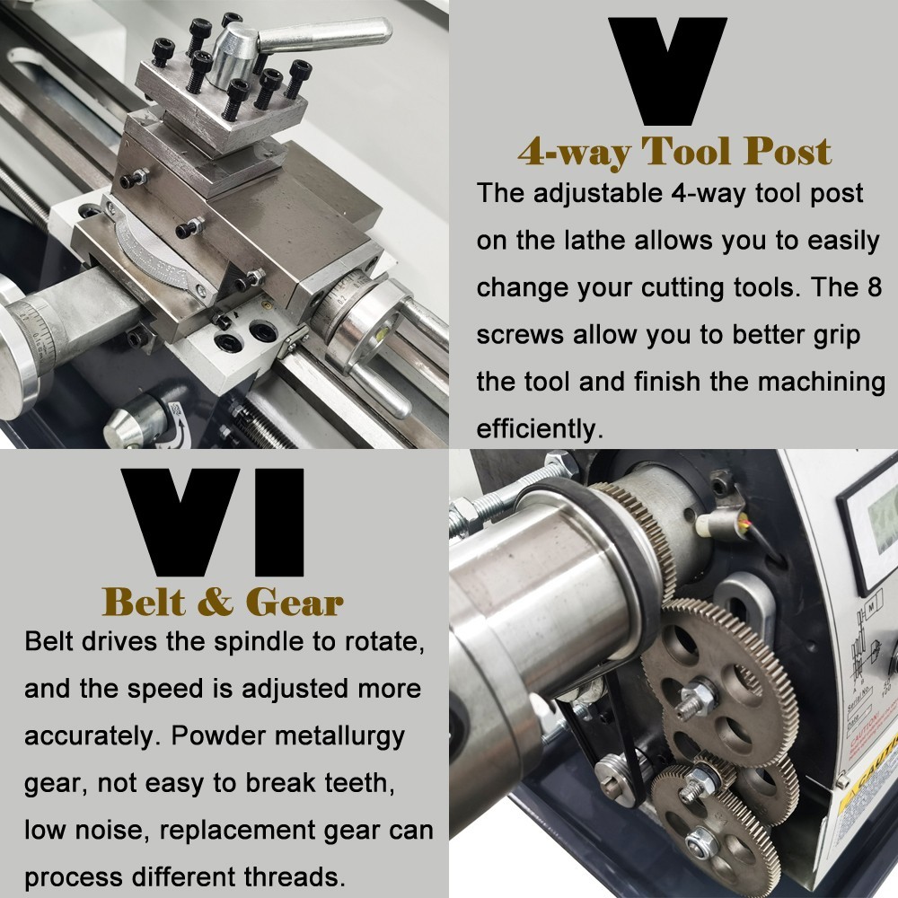 110V Variable Speed Lathe 1100W WM210V Double Chuck Metal Lathe 8″*32″