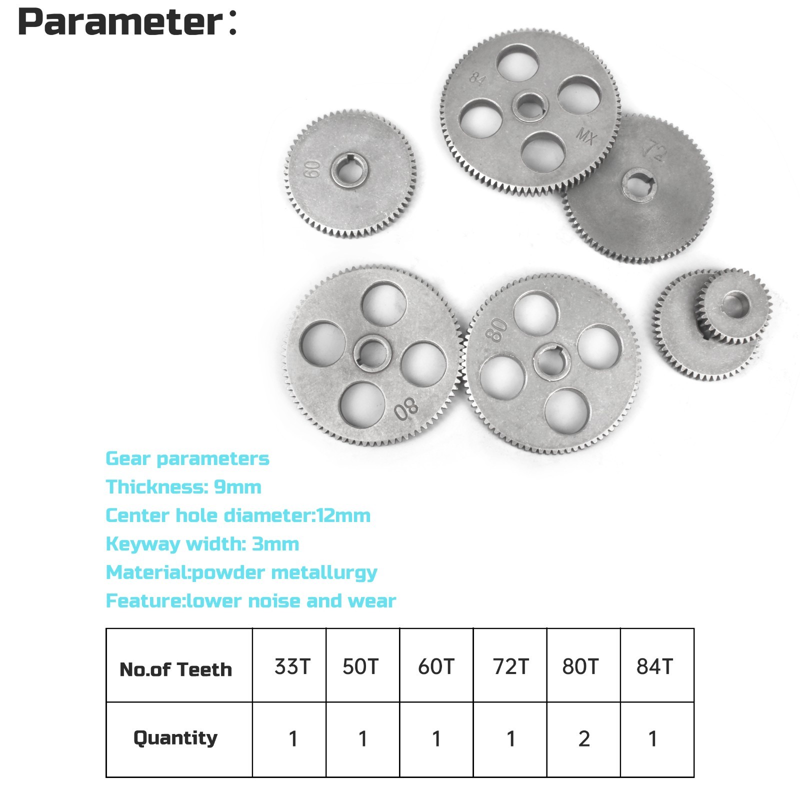 US)WM210V Lathe Metal Gear Set:T84 T80X2 T72 T60 T50 T33 Imperial Change Gear Ki