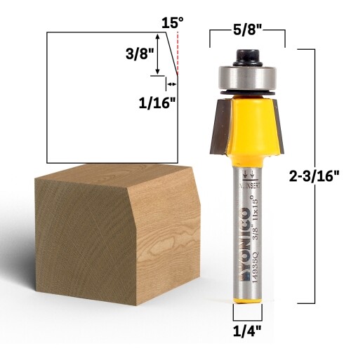 15 Degree Bevel Trim Router Bit – 1/4″ Shank – Yonico 14935q